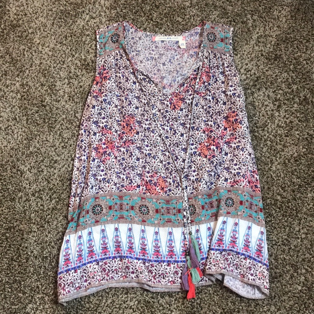 Chelsea & Violet Purple Pink Paisley Tassle Top XS